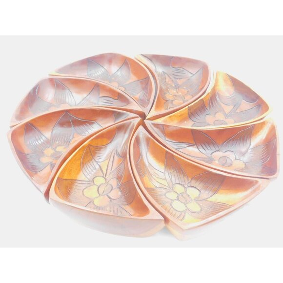 8 Piece Monkey Pod Wooden Set Serving Set Decrotive VINTAGE Hand Carved - Picture 2 of 9